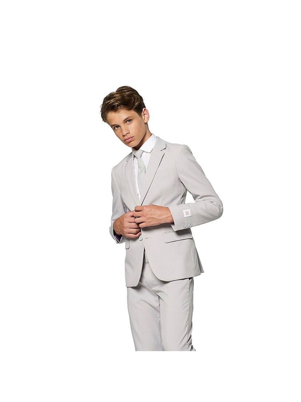 Light Gray Boys Three-Piece Suit with Tie - Picture 3 of 4